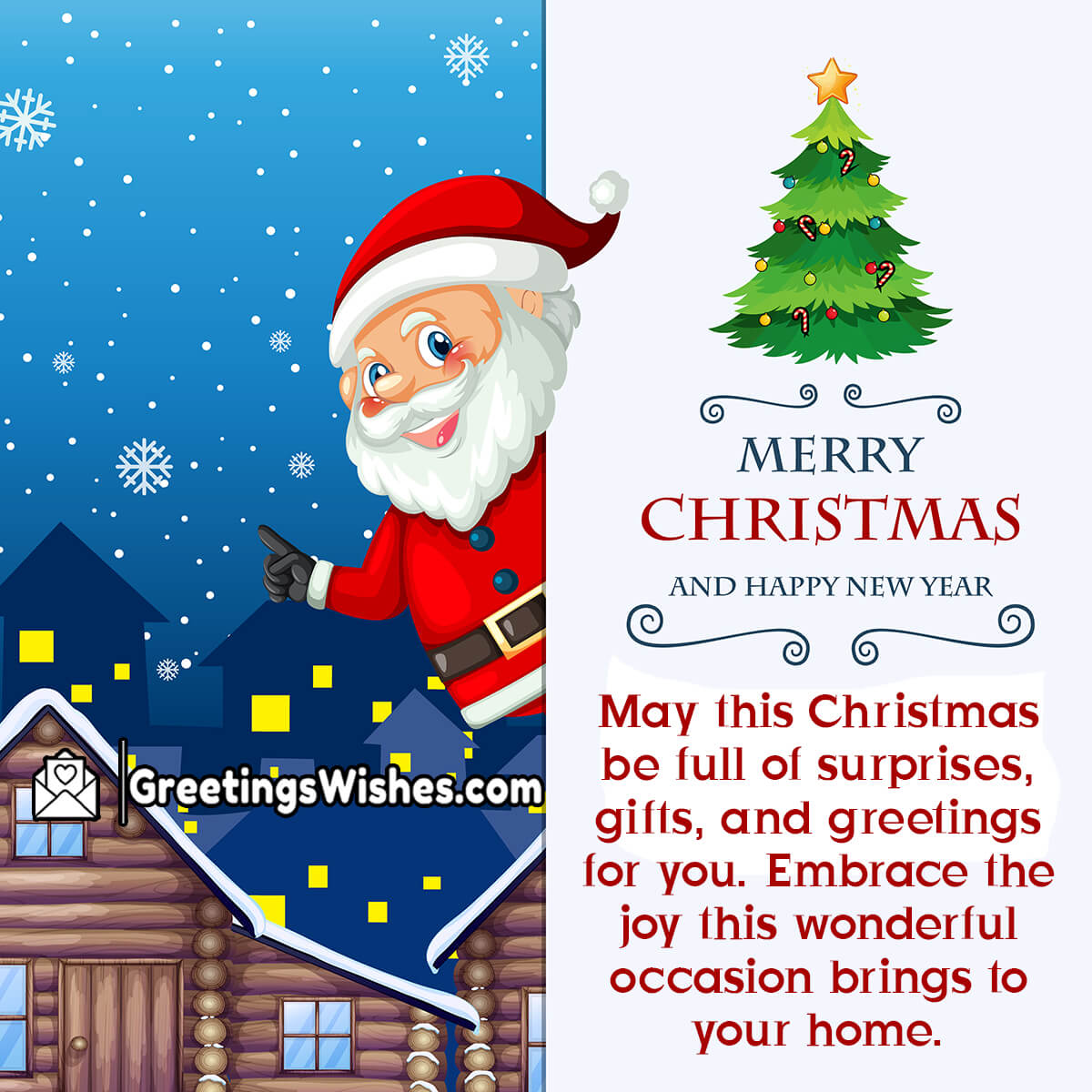 Merry Christmas And Happy New Year Greeting Card With Santa Clau