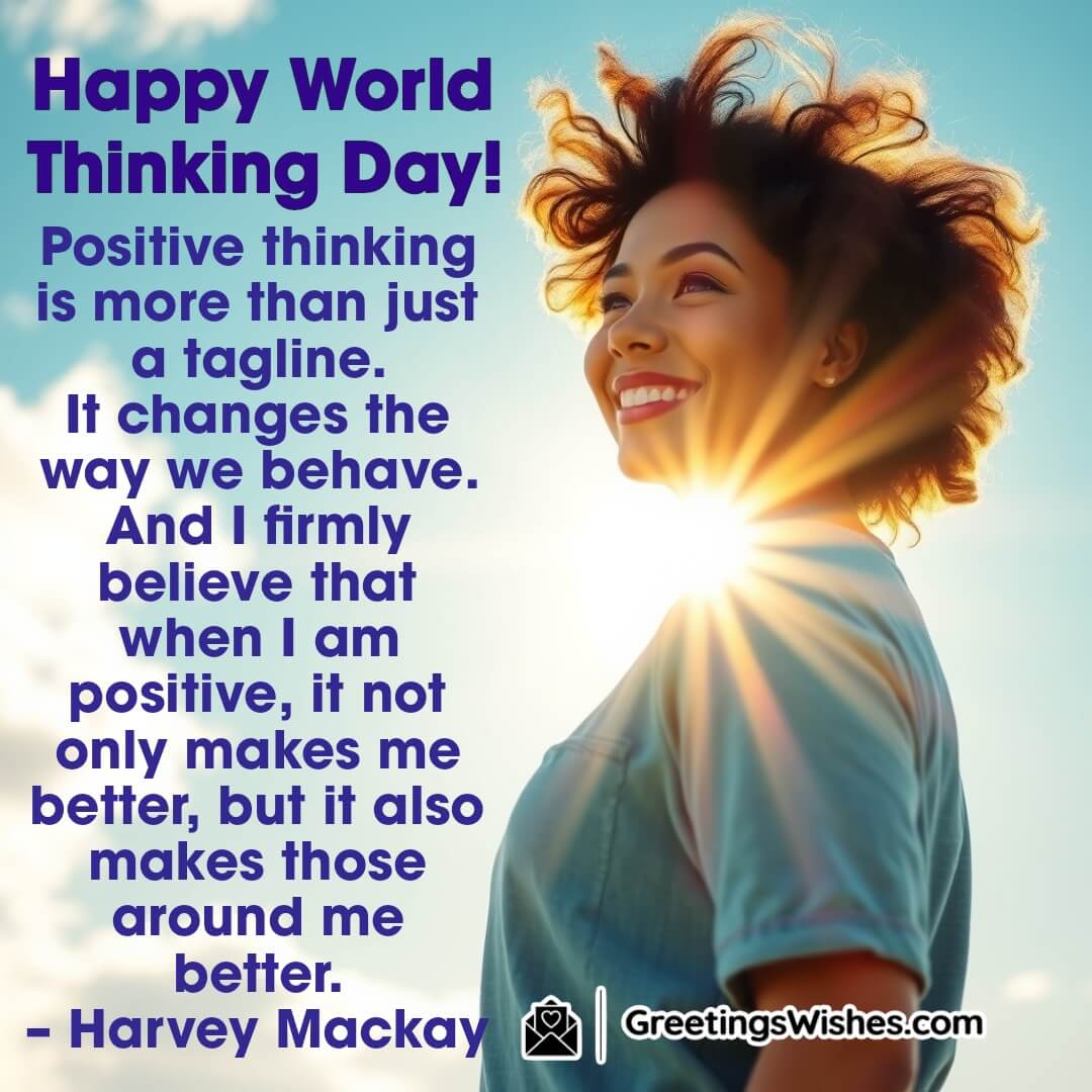 A smiling person under a bright sky, symbolizing the power of positive thinking on World Thinking Day.