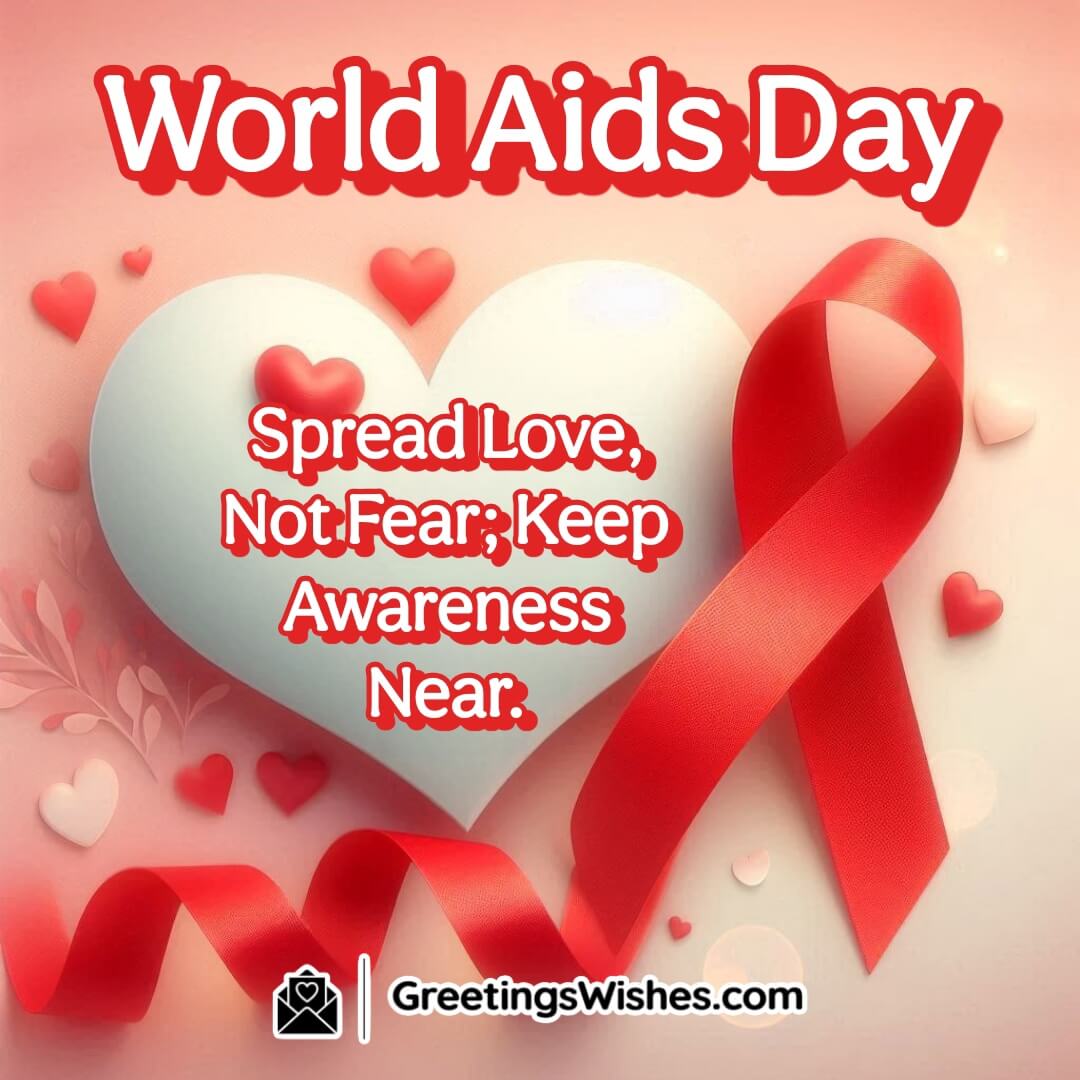 A heart with a red ribbon promoting love and awareness for HIV/AIDS.
