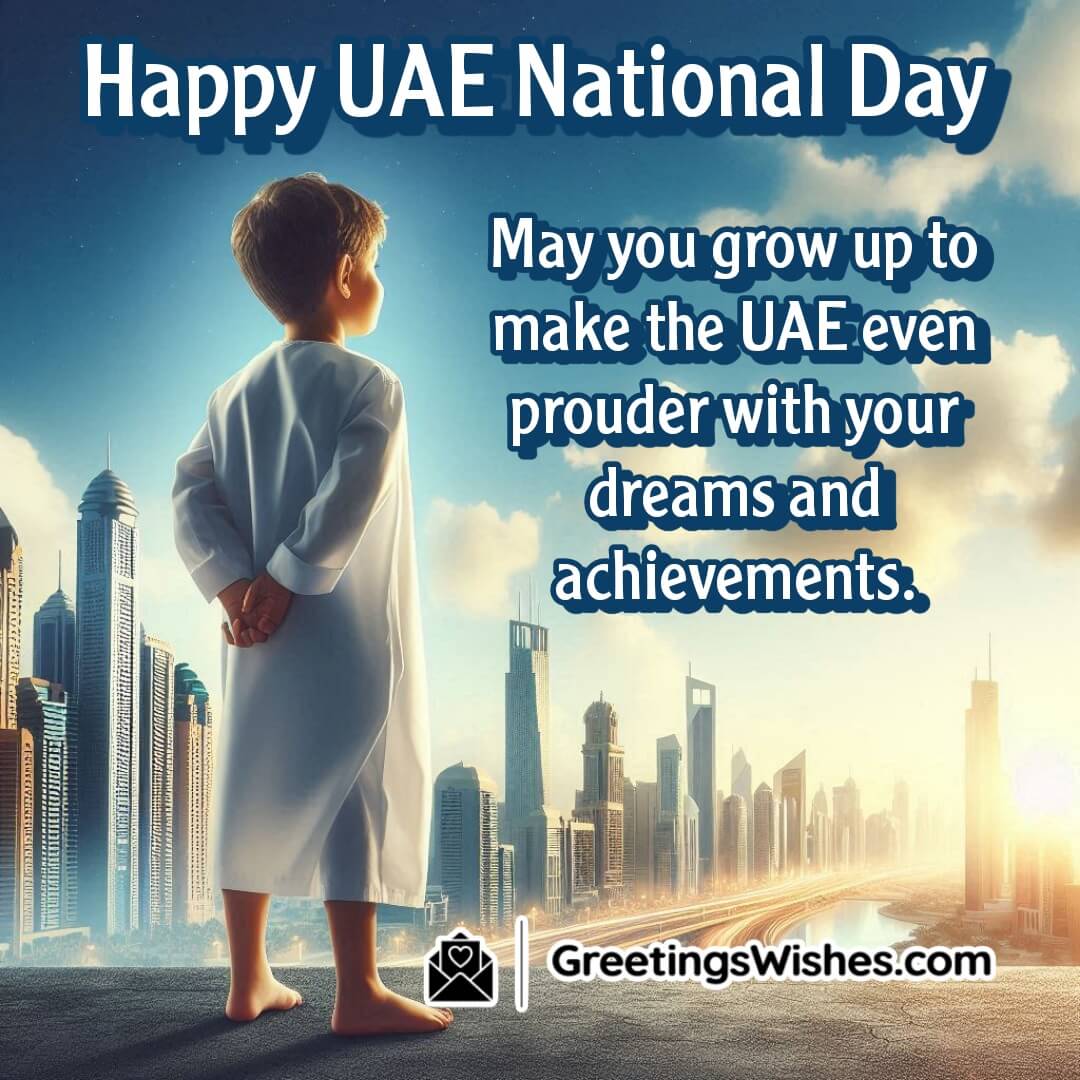 A child looking toward the future with the UAE skyline in the background, symbolizing their bright future.