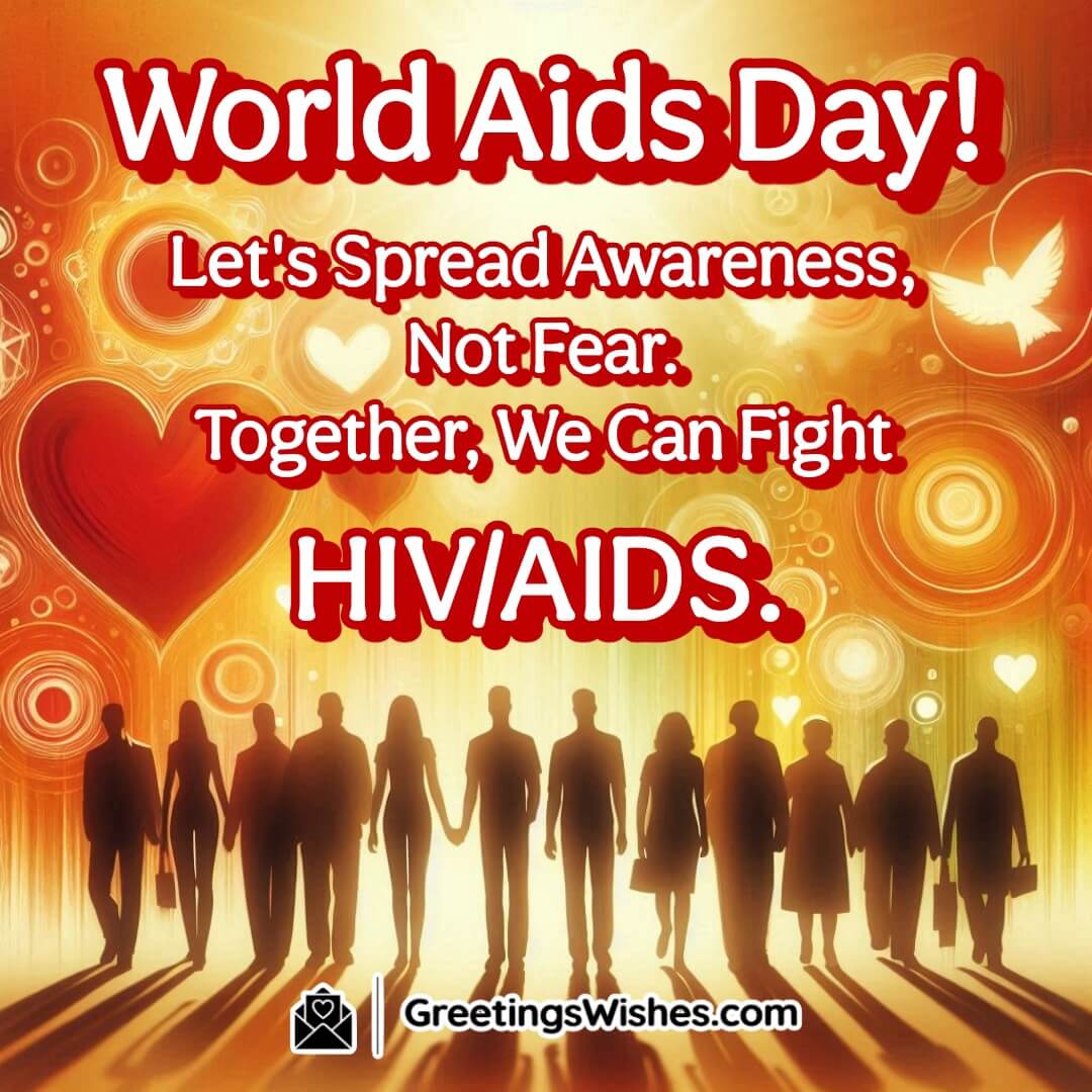 A diverse group of people standing together, spreading awareness and hope for HIV/AIDS.