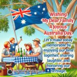 A small family picnic with Australian flags, celebrating Australia Day outdoors background with Australia Day Wishes For Family