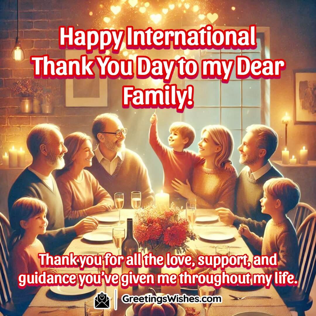 Family gathered warmly, glowing hearts above them symbolising love, support, and gratitude.