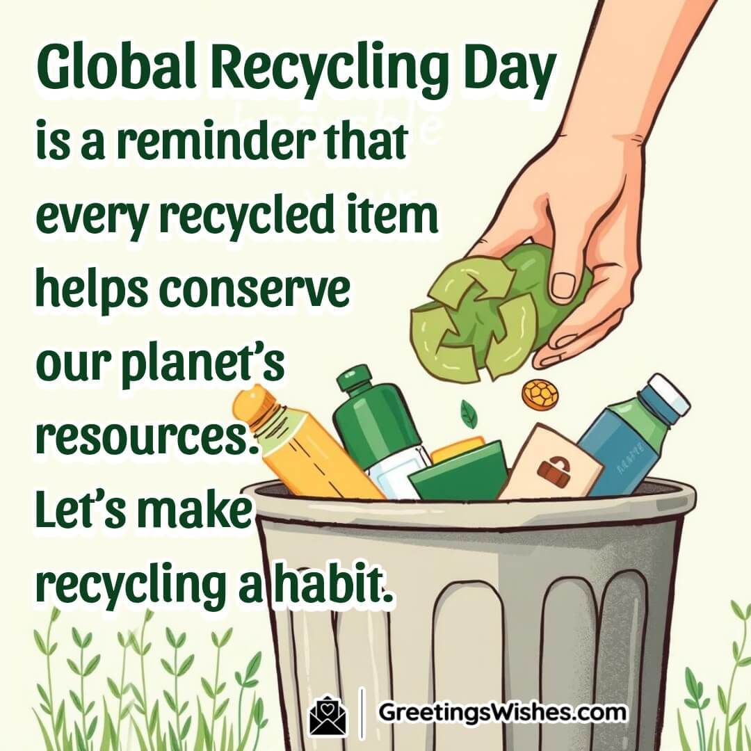 Hands placing recyclables into a bin on Global Recycling Day, symbolizing conservation and sustainability.