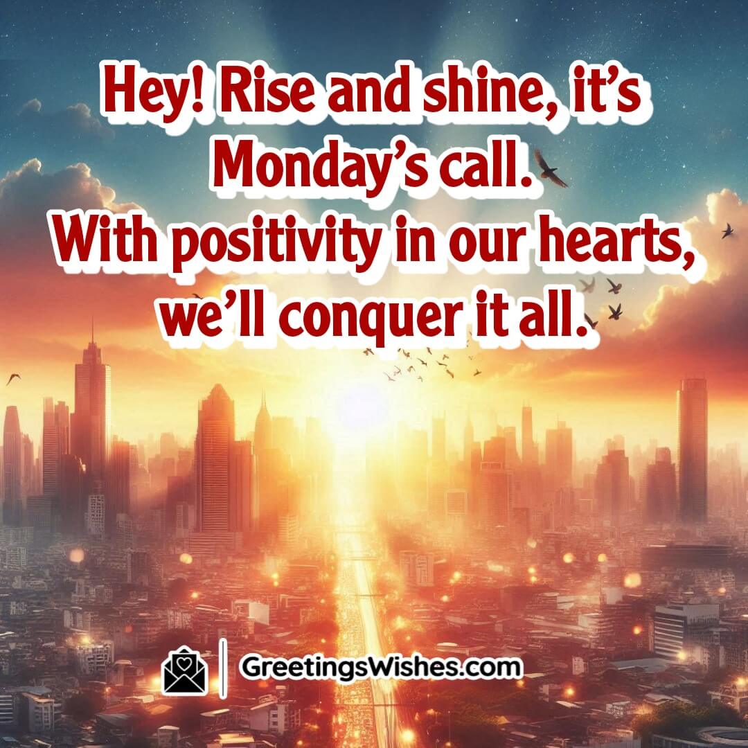 A vibrant sunrise over a city skyline, symbolizing energy, positivity, and a fresh Monday start.