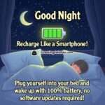 A peaceful bedroom with a person sleeping, a glowing battery icon above them, and a starry night sky outside, symbolizing restful sleep and energy recharge.