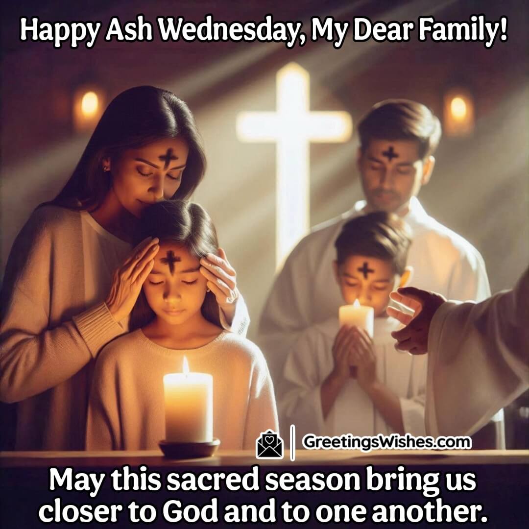 A family receiving ashes on Ash Wednesday, symbolizing faith, unity, and spiritual devotion.