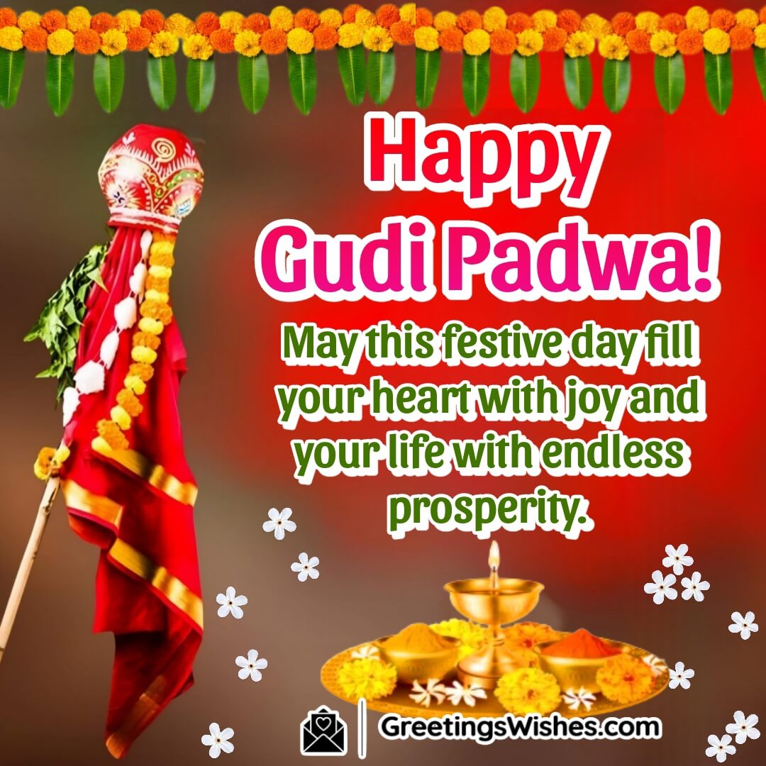 Gudi Padwa festival image with a traditional Gudi, symbolizing joy and prosperity.