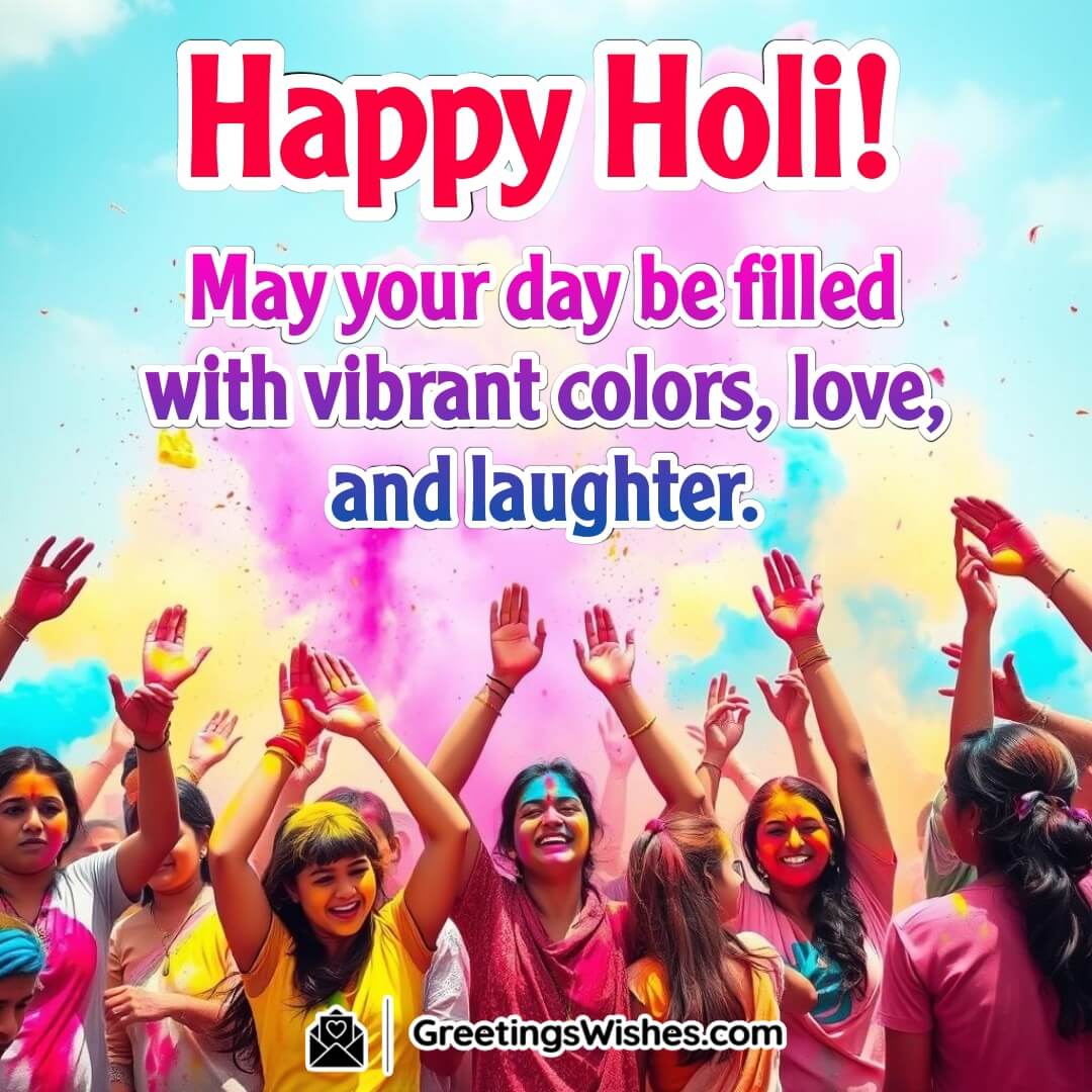 A joyful Holi celebration with people throwing vibrant colors, symbolizing love, laughter, and happiness.