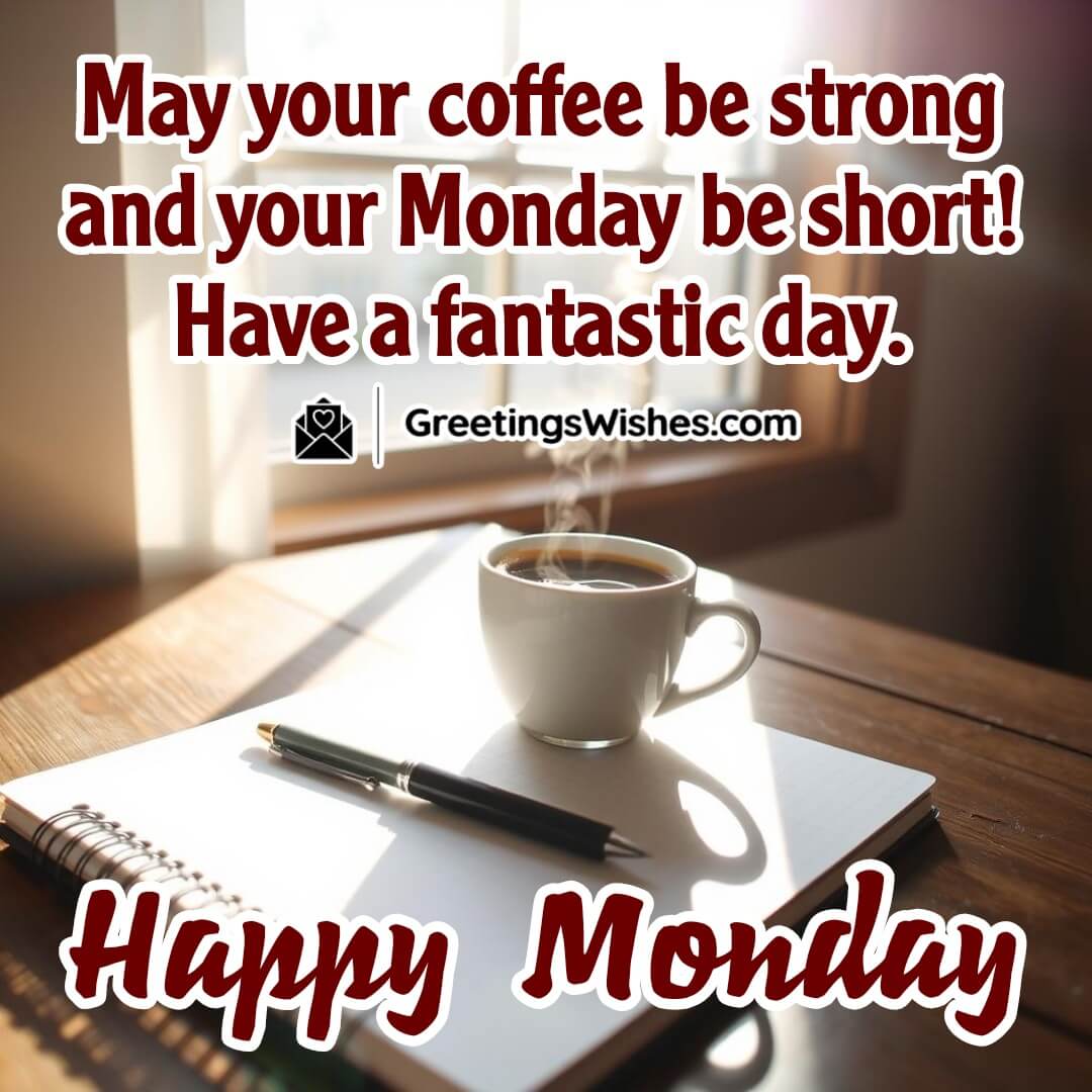 A steaming cup of coffee on a wooden table by a sunlit window, symbolizing energy and a positive Monday start.