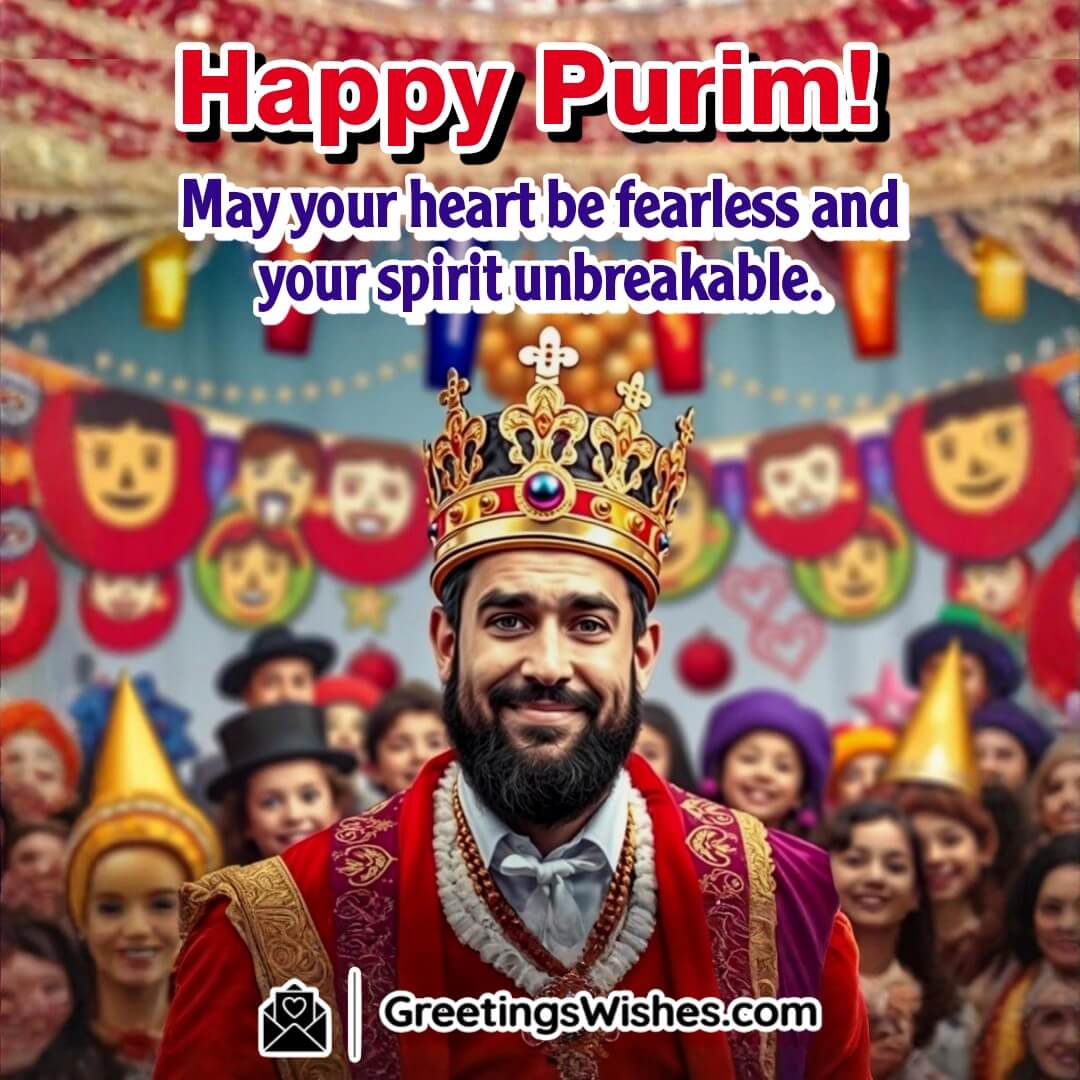 A person in a royal costume wearing a crown, symbolizing bravery, confidence, and Purim spirit.