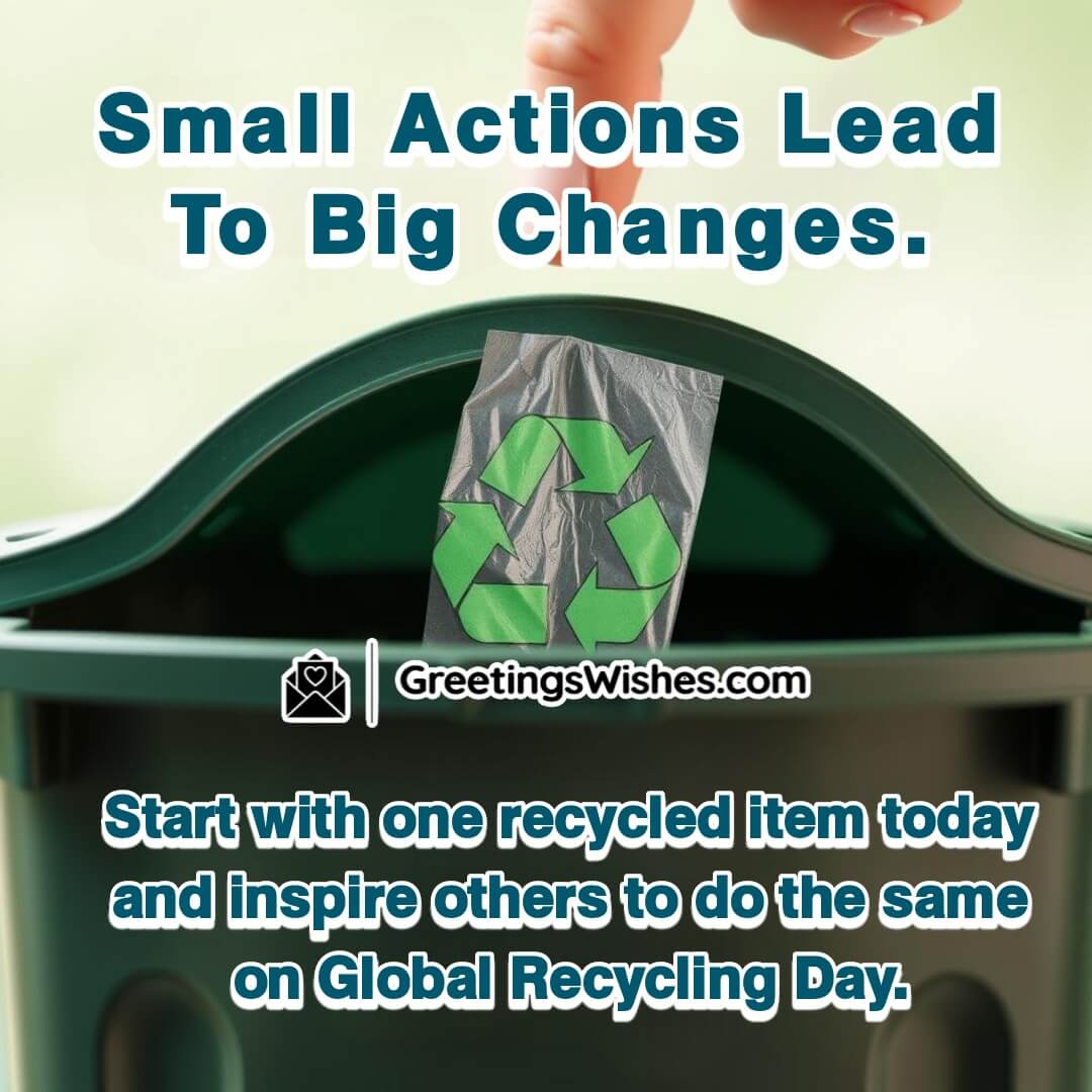 A single recyclable item being placed into a bin on Global Recycling Day, symbolizing small actions creating change.
