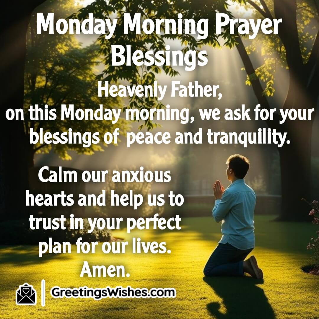 A person kneeling in prayer in a tranquil garden, symbolizing peace, trust, and spiritual blessings.