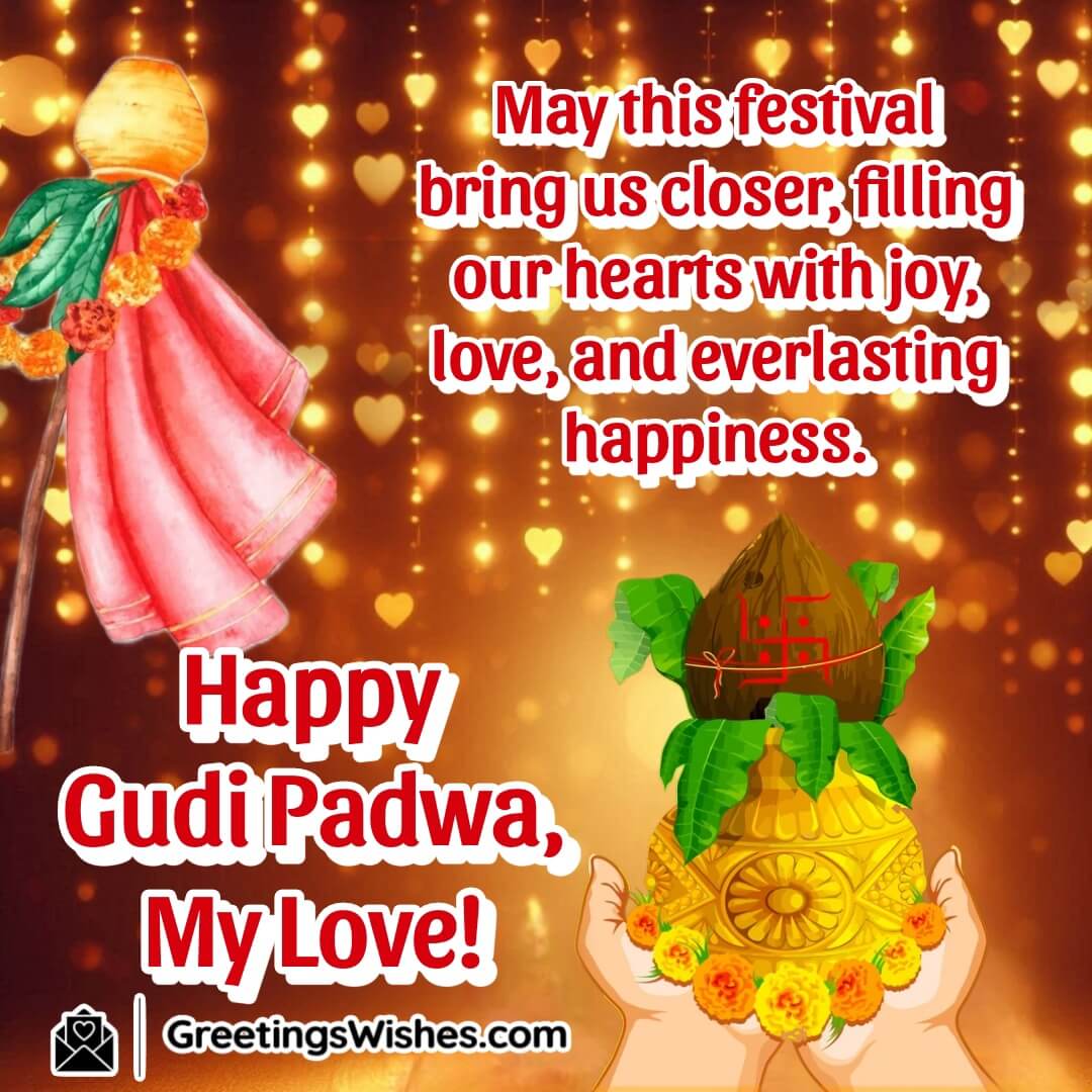 Gudi Padwa festival image with a traditional Gudi for a loved one, symbolizing joy, love, and happiness.