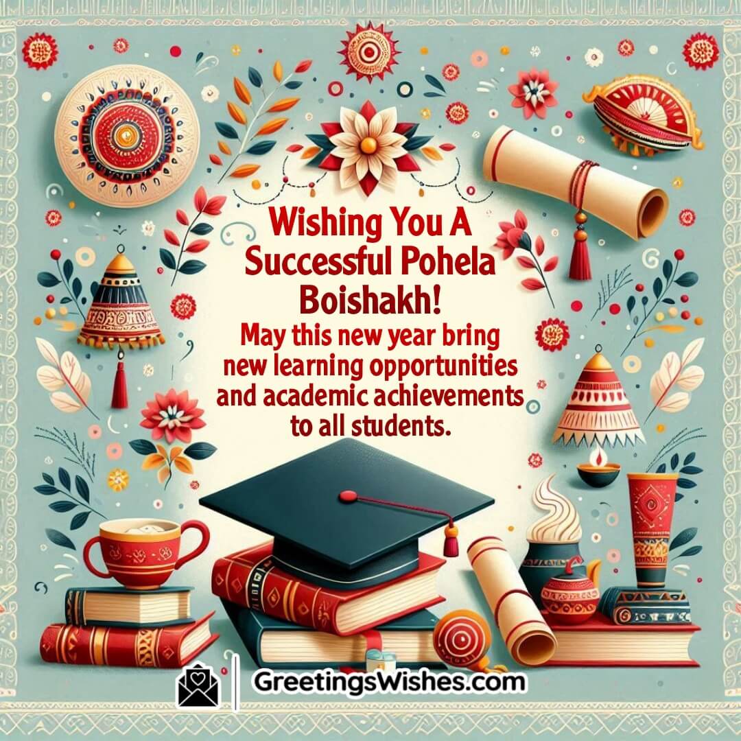 Pohela Boishakh image with books and festive accents, symbolizing academic success and new opportunities.