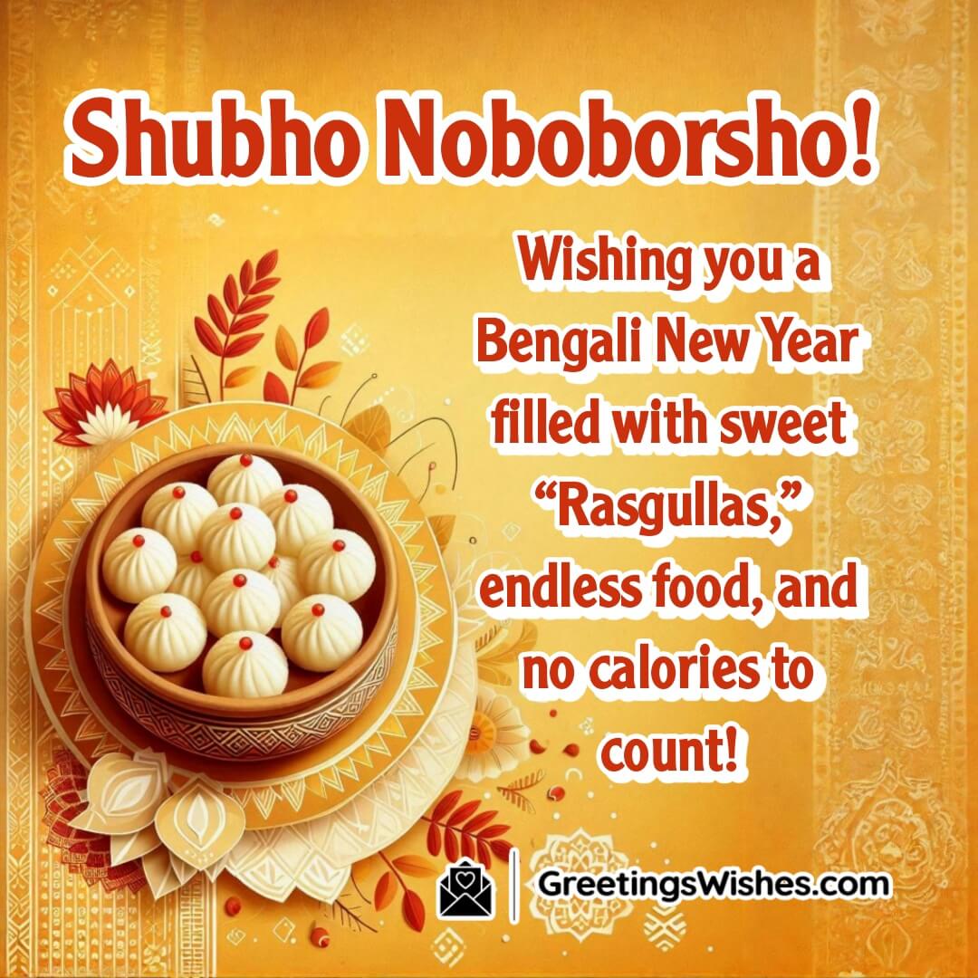 Pohela Boishakh image with Rasgullas and festive colors, symbolizing sweet celebrations and joyful moments.