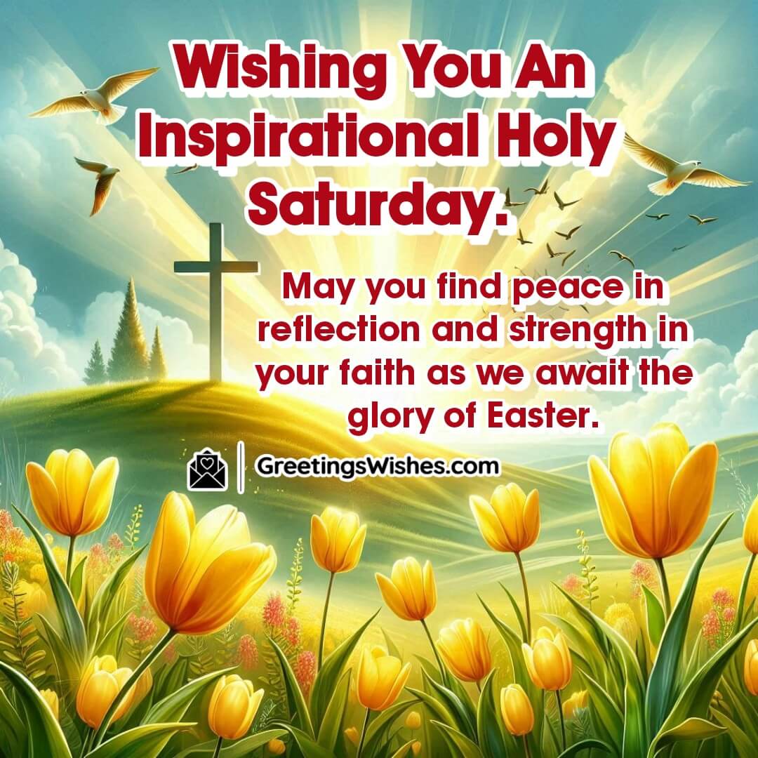 Holy Saturday scene with blooming tulips and hilltop cross symbolizing inspiration, faith, and Easter hope.