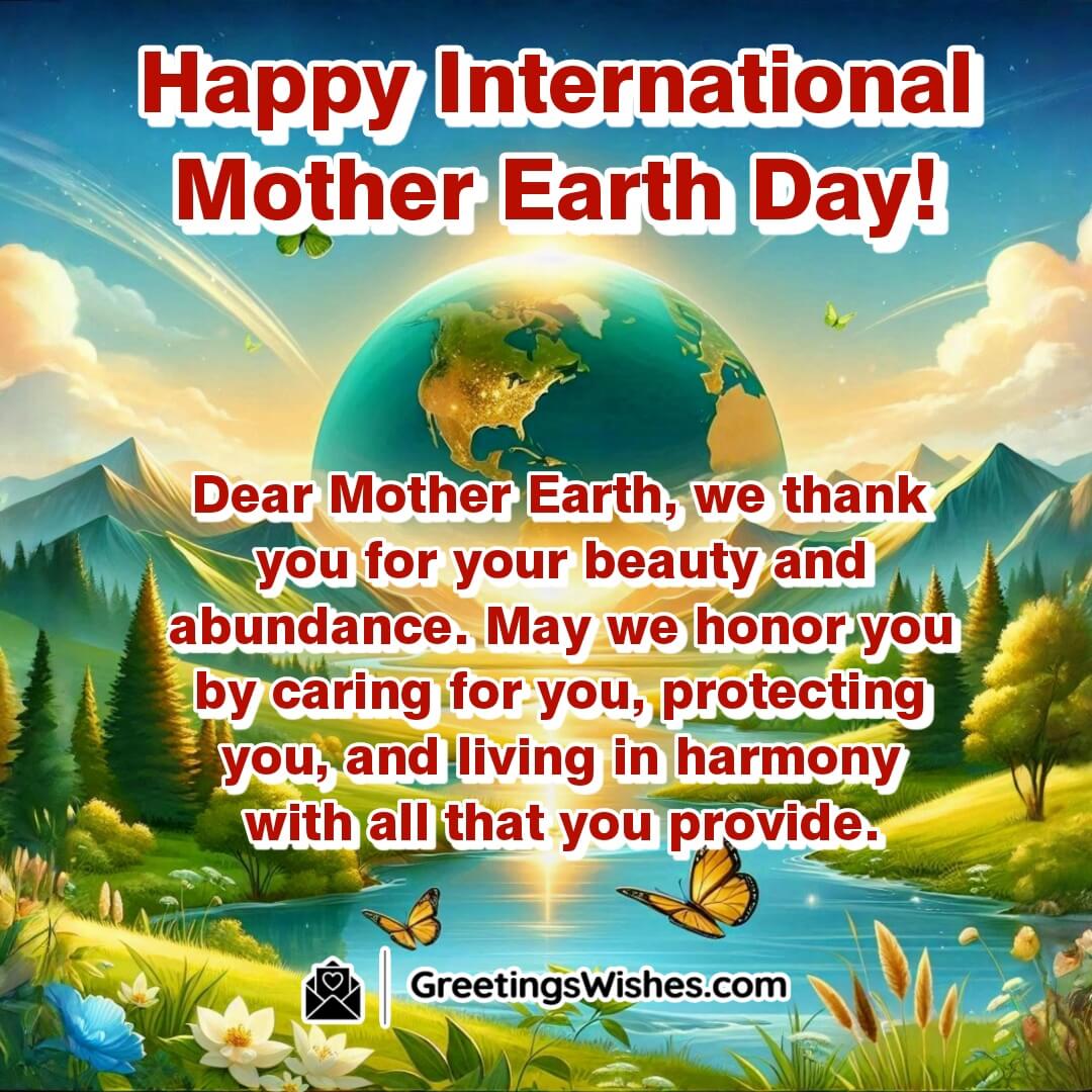 International Mother Earth Day landscape with glowing Earth and natural beauty symbolizing gratitude and harmony.