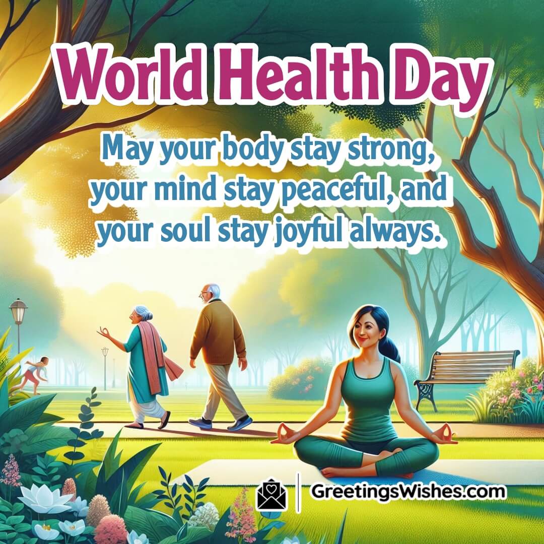 A real-life Indian park setting showing people enjoying a peaceful and healthy morning, symbolising physical strength, mental calm, and soulful joy on World Health Day.