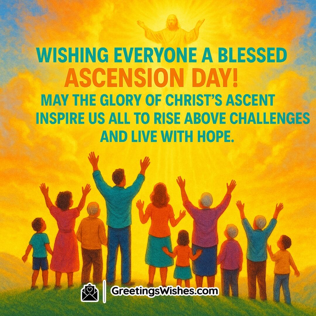 Ascension Day featuring a diverse group looking toward Christ’s radiant ascent, symbolizing unity, inspiration, and rising through hope.
