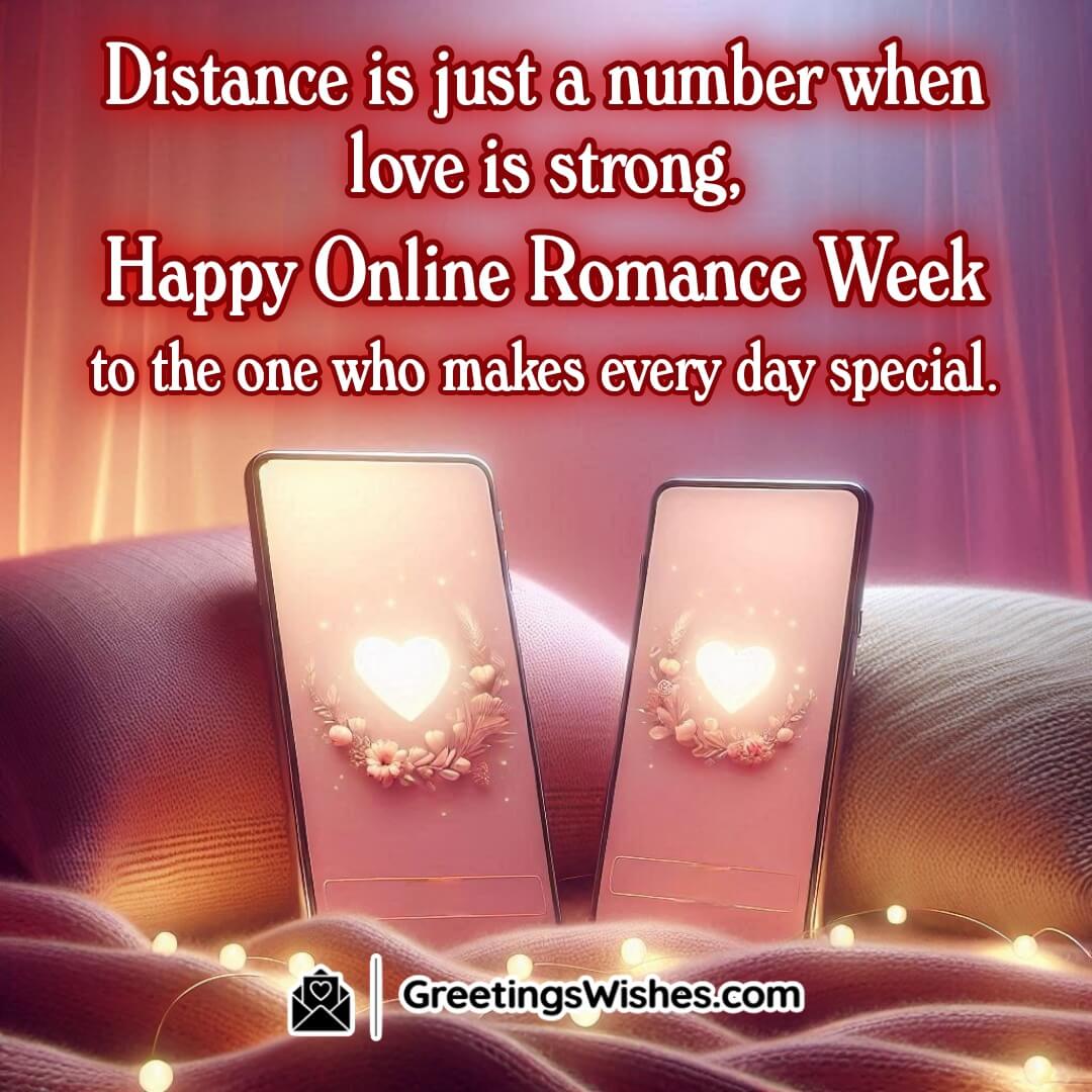 Online Romance Week image featuring a heartfelt virtual connection across distance, symbolizing unbreakable love beyond physical boundaries.