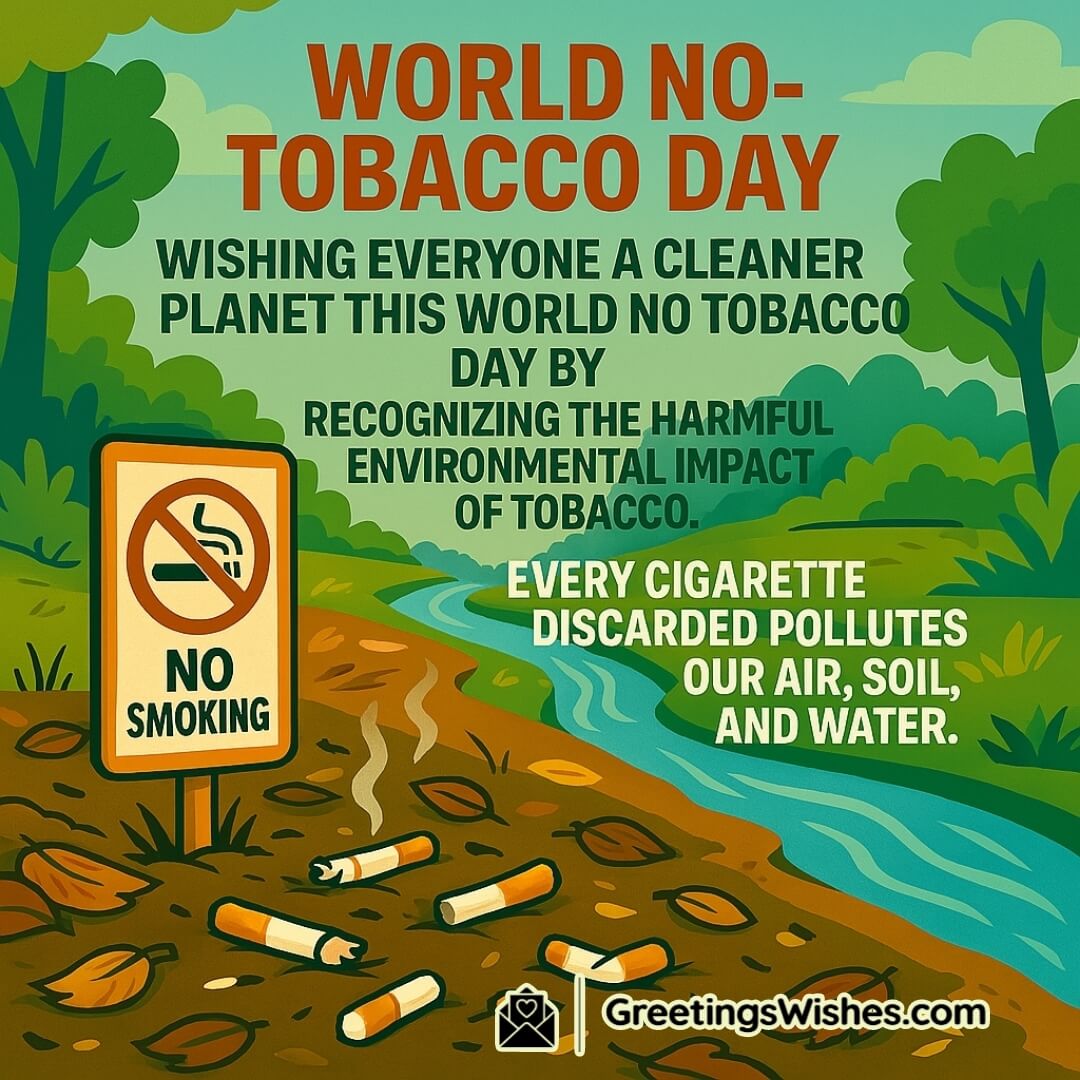 World No-Tobacco Day featuring polluted greenery with cigarette waste, symbolizing environmental harm and the need for a cleaner, tobacco-free planet.