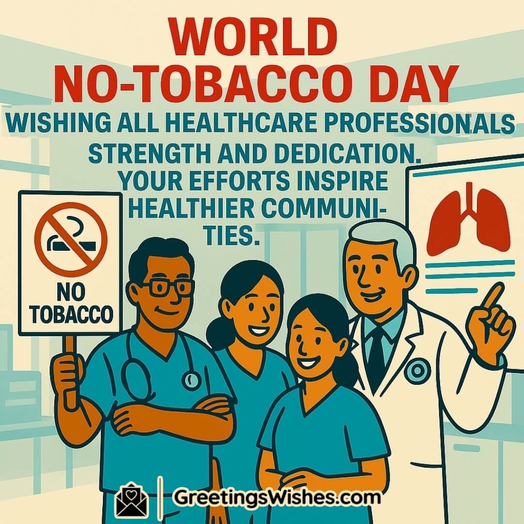 World No-Tobacco Day featuring confident healthcare professionals promoting a tobacco-free message, symbolizing their role in building healthier communities.