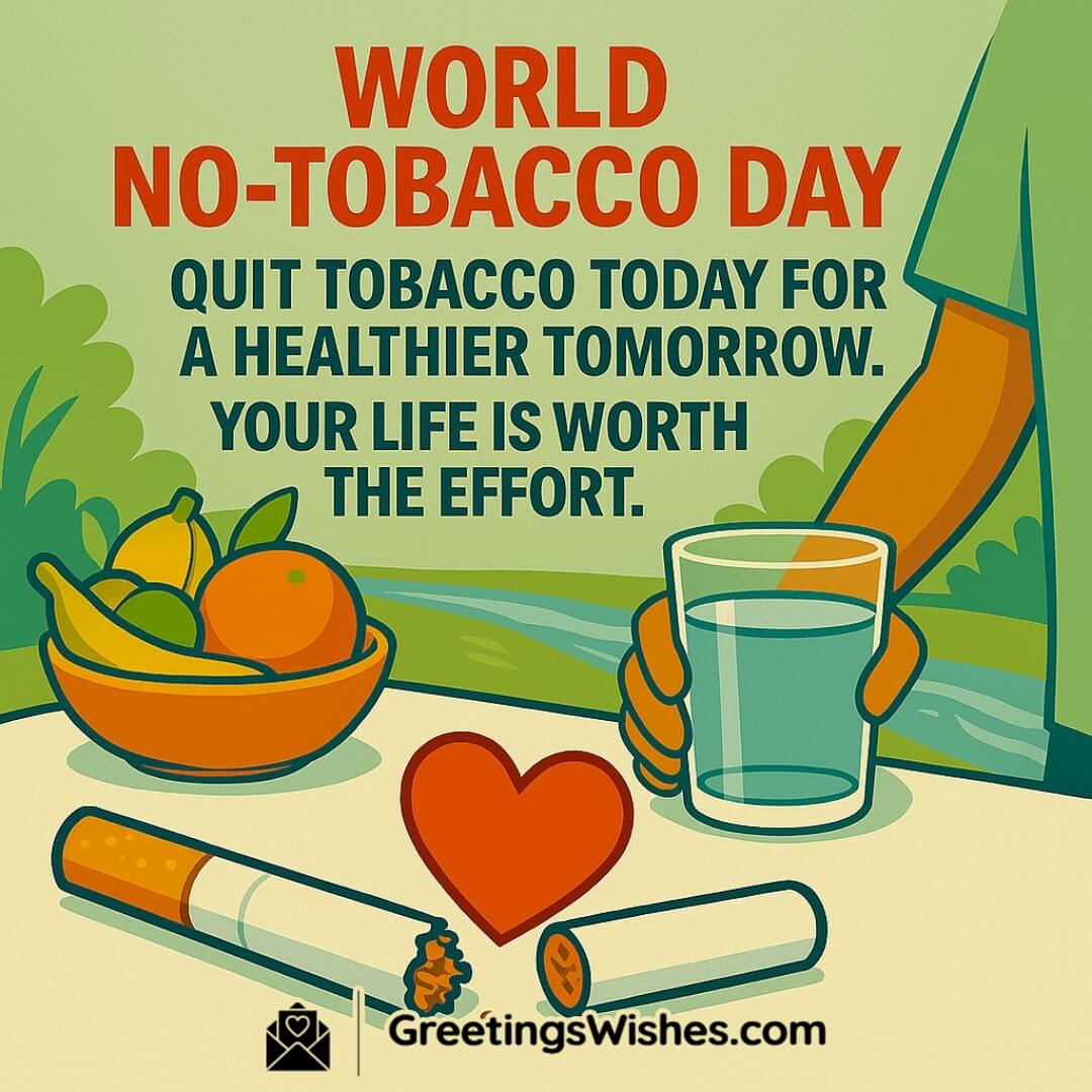 World No-Tobacco Day featuring a broken cigarette and healthy lifestyle elements, symbolizing the powerful choice to quit tobacco for a better life.