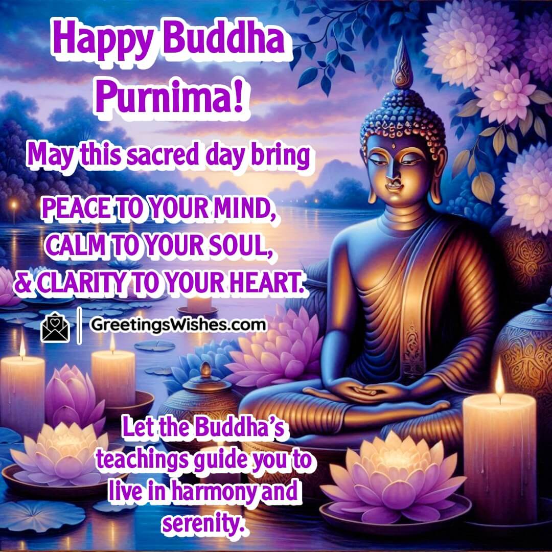 Buddha Purnima with a Buddha beside a lotus-filled river at twilight. Symbolizing clarity, peace, and sacred reflection.