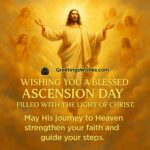 Ascension Day featuring Jesus rising into heavenly light with angelic presence, symbolizing divine guidance, spiritual faith, and the journey toward higher truth.