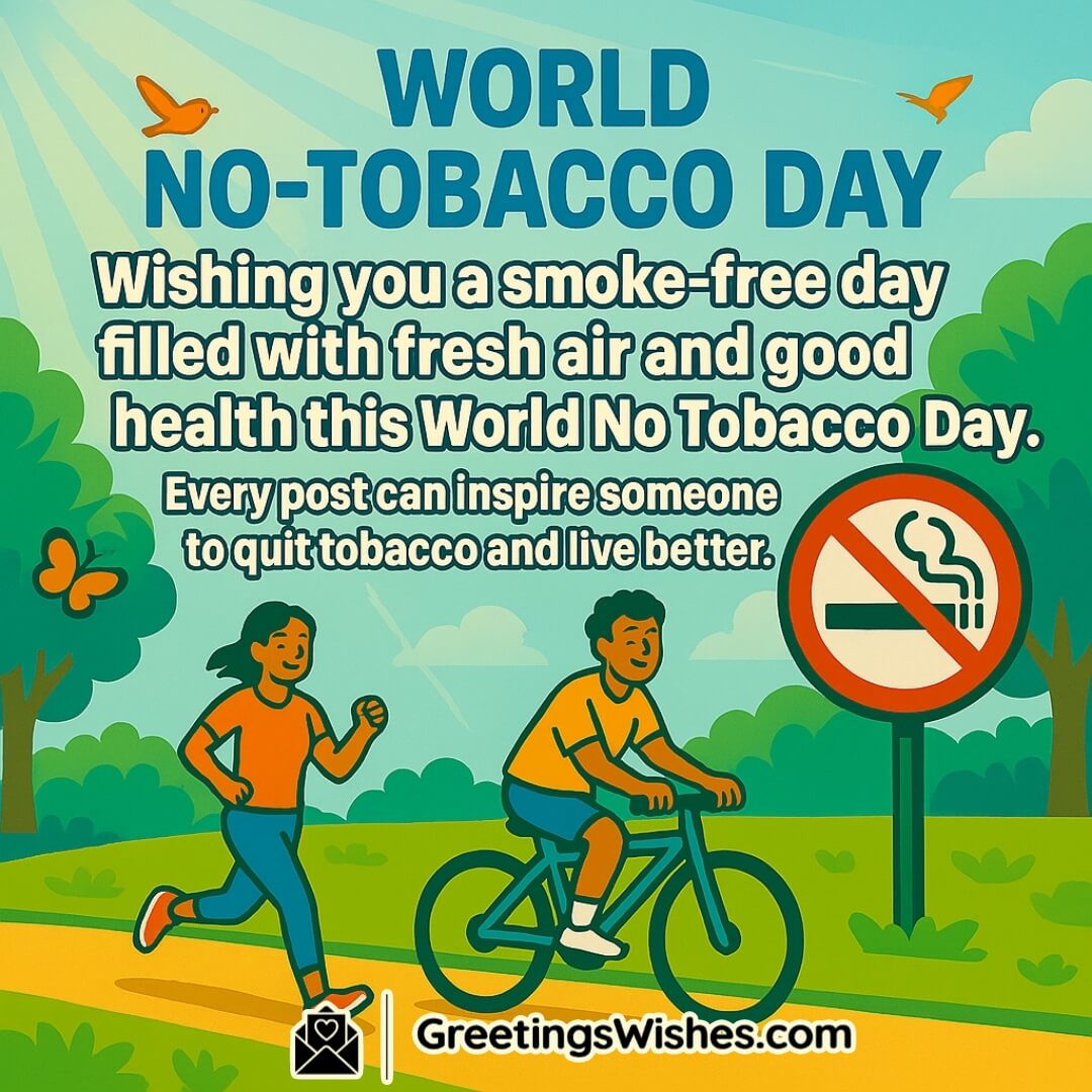 World No-Tobacco Day featuring a clean park with fresh air and people living tobacco-free, symbolizing the power of healthy choices and inspiration through positive action.