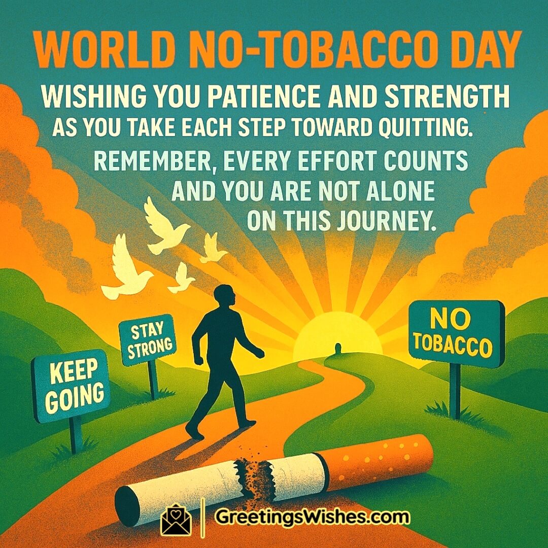 World No-Tobacco Day featuring a rising path, sunrise, and hopeful figure, symbolizing strength, progress, and support on the journey to quit tobacco.