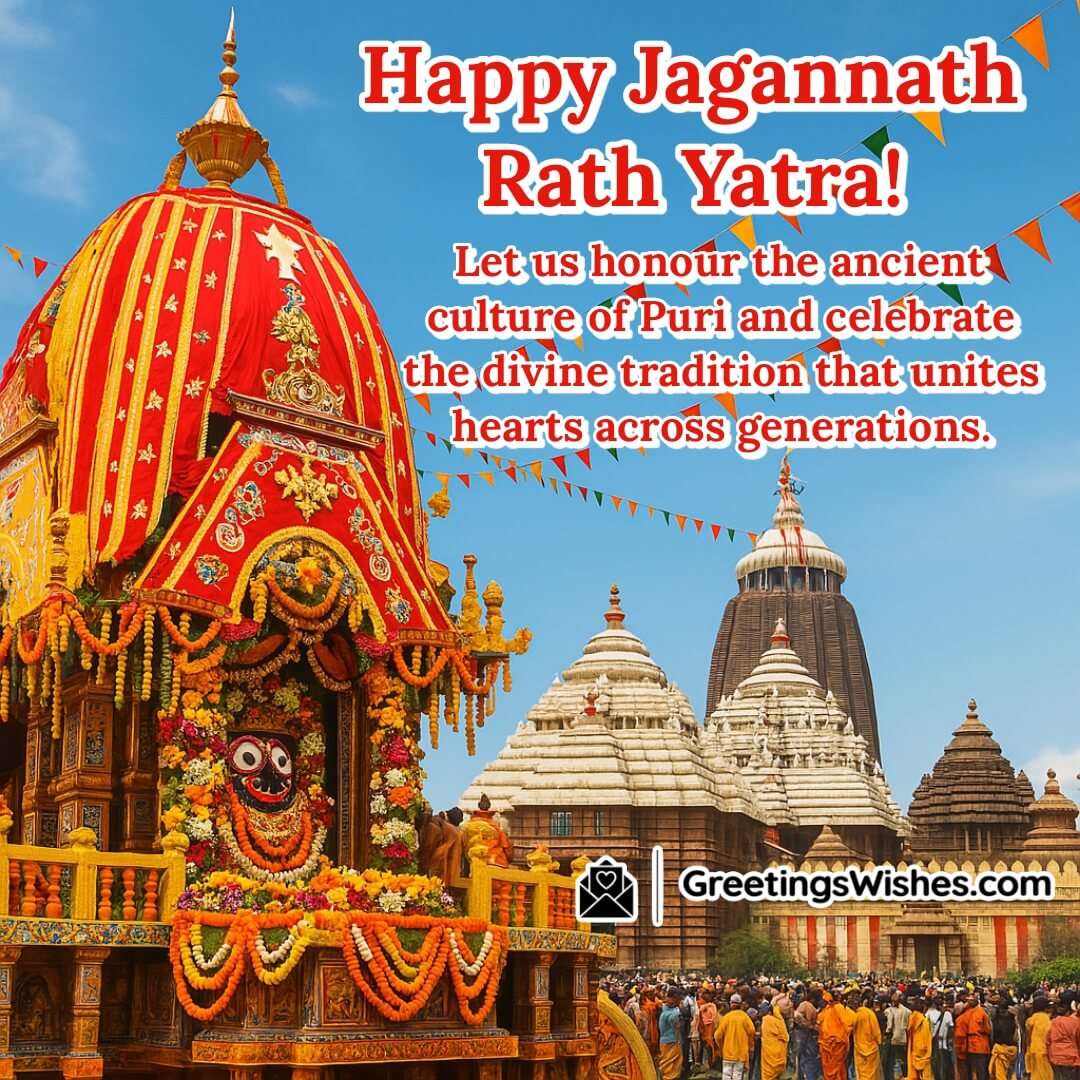 Cultural Jagannath Rath Yatra Image – Symbolizes the ancient traditions and heritage of Puri with temple spires, a decorated chariot, and space for honoring timeless devotion.