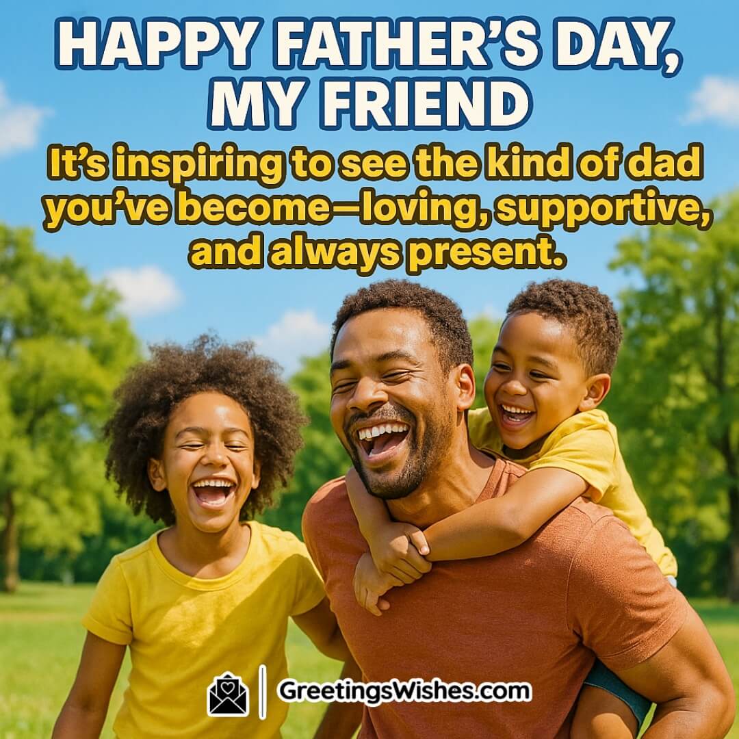 Father’s Day featuring a cheerful father with his children in a sunny park — symbolizing joy, love, and admiration for devoted fatherhood.