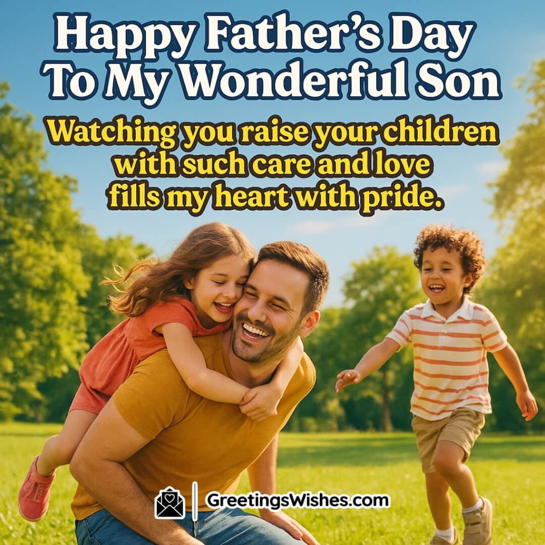 Father’s Day with young father playing with children in warm, joyful setting — Symbolizing parental pride, love, and generational connection.
