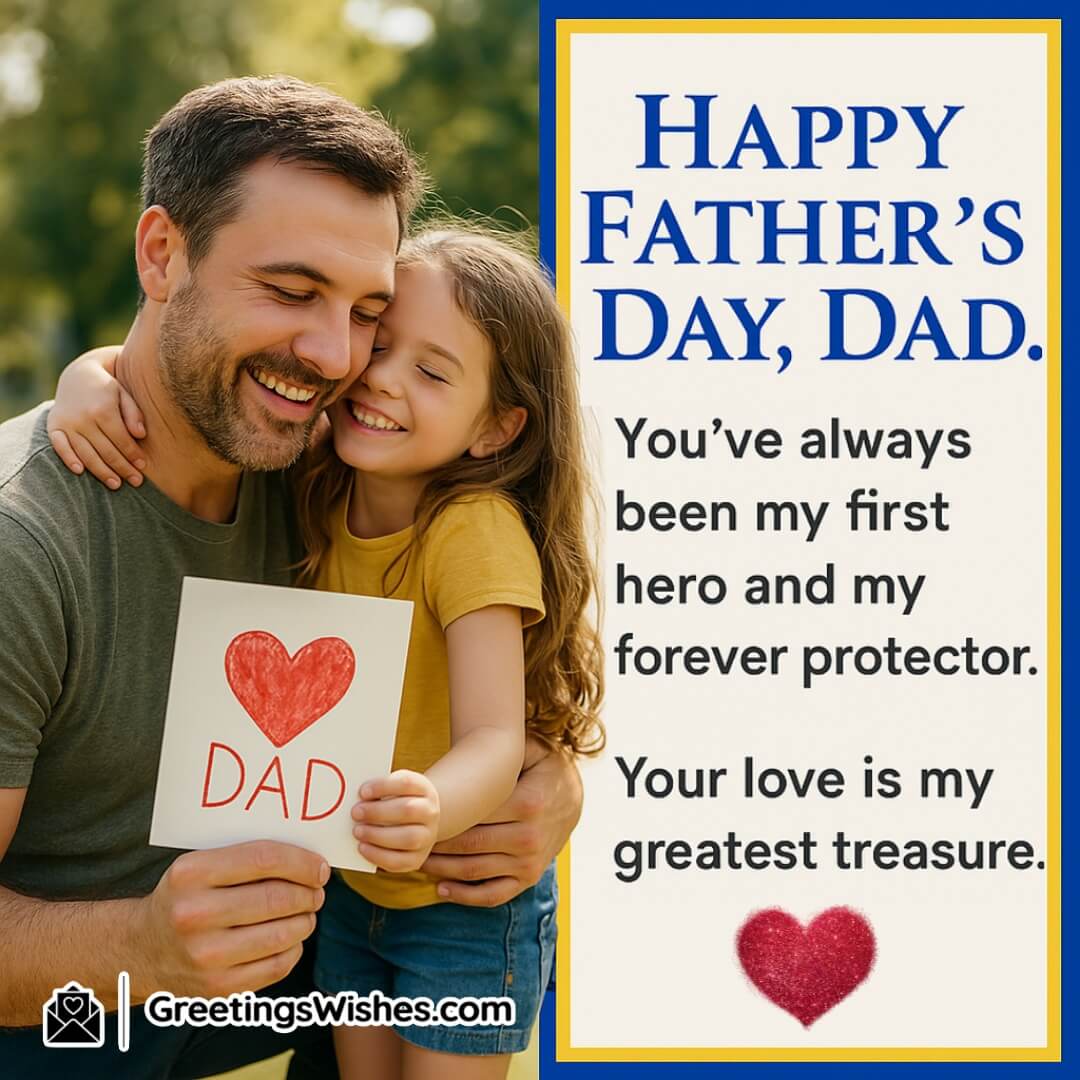 Father’s Day image featuring a father and daughter sharing a heartfelt hug in a sunny park, symbolizing gratitude, protection, and deep emotional connection.