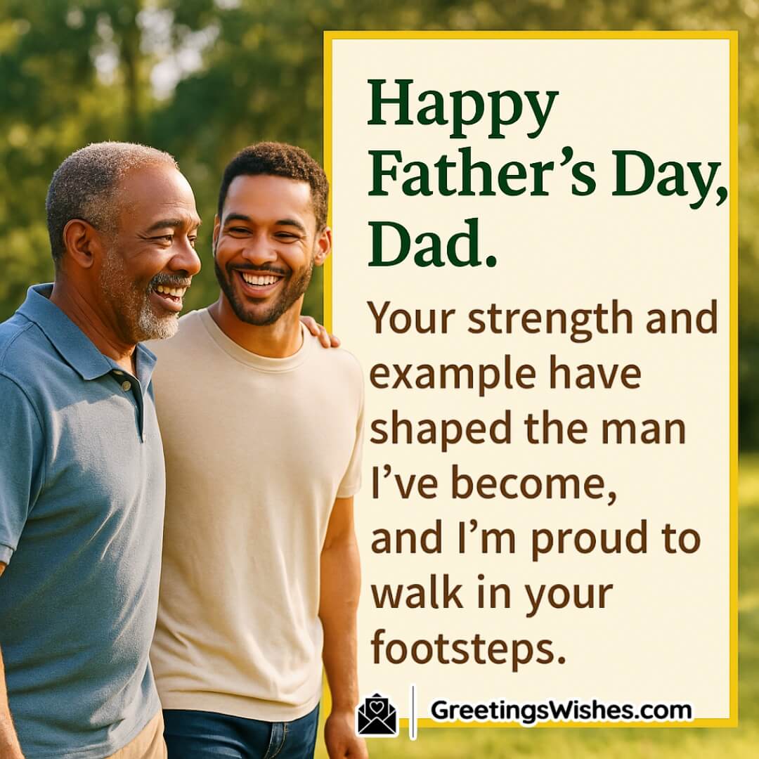 Father’s Day image featuring a father and son standing together outdoors, symbolizing respect, life lessons, and a son’s pride in following his father’s example.