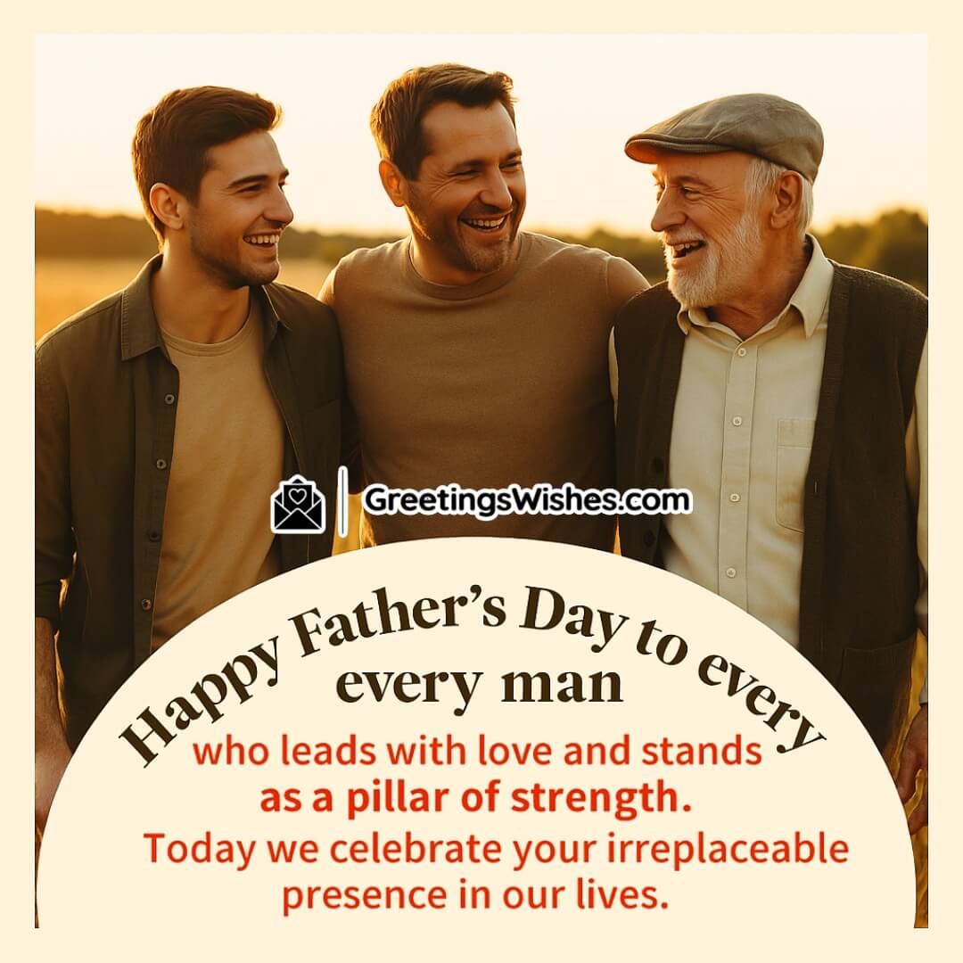 Father’s Day image featuring three generations of men walking through a sunlit field, symbolizing strength, legacy, and the love passed from father to son across generations.
