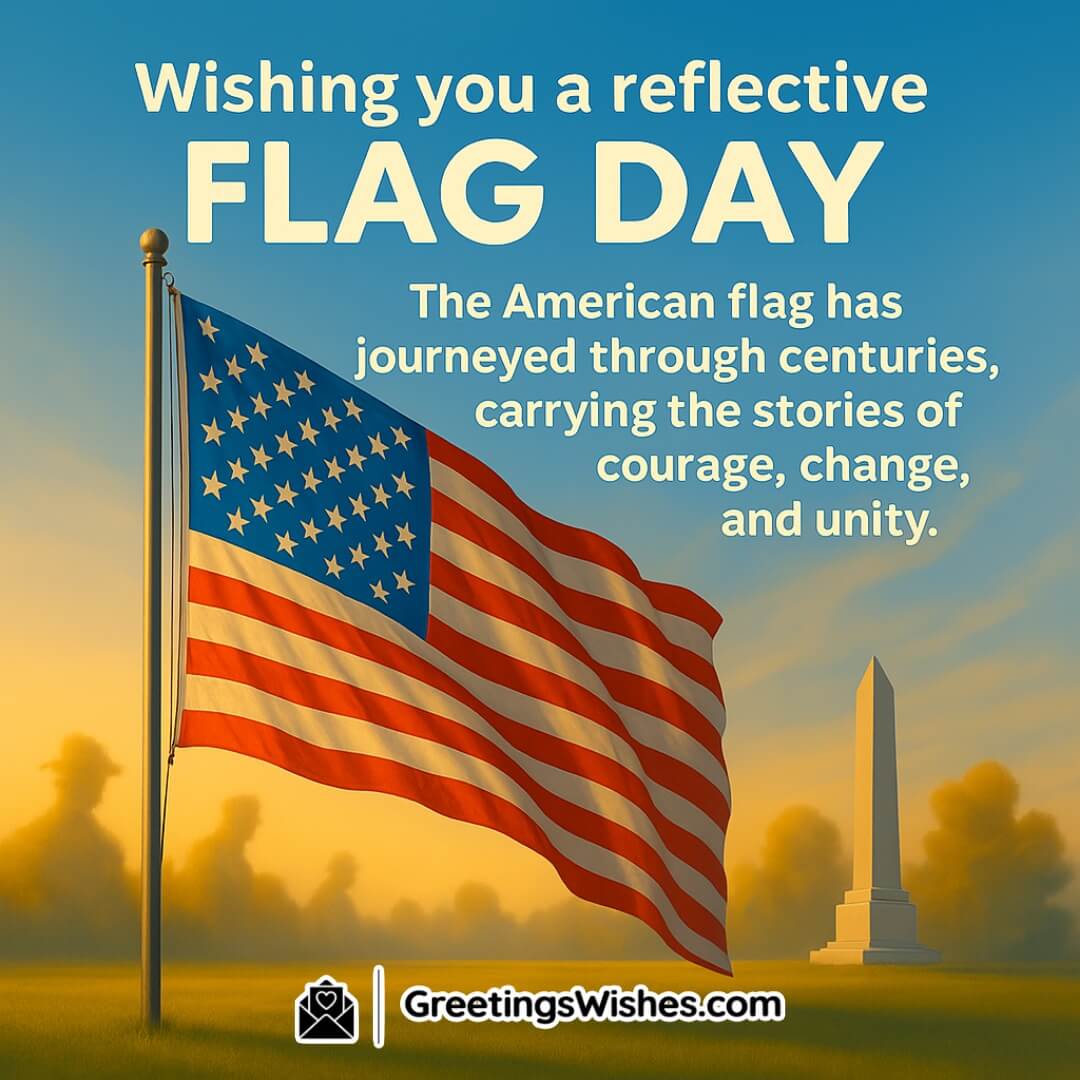 Flag Day with gently waving American flag under golden light — Symbolizing reflection, courage, and the historic journey of unity.