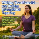 International Yoga Day with a peaceful yoga pose outdoors at sunrise — symbolizing balance, peace, wellness, and inner strength.