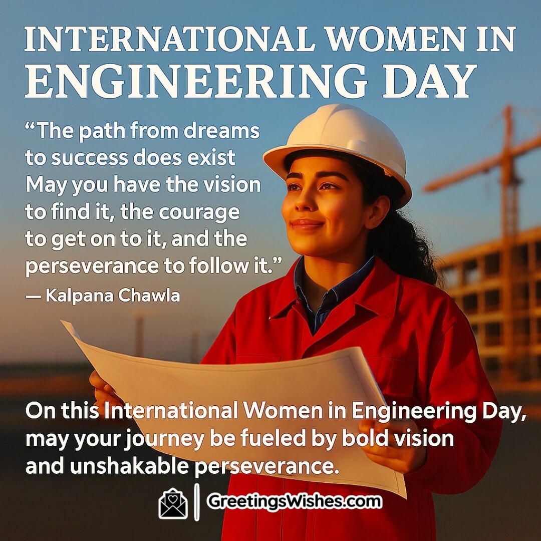 International Women in Engineering Day with a young woman engineer standing proudly in a sunrise-lit lab — symbolizing courage, clarity, and perseverance.