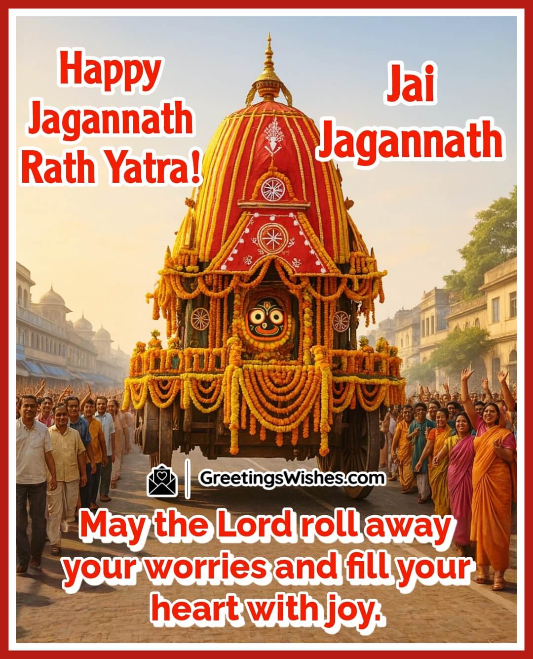 Jagannath Rath Yatra Image – Symbolizes the removal of worries and the arrival of divine joy through Lord Jagannath’s chariot and serene festive atmosphere.