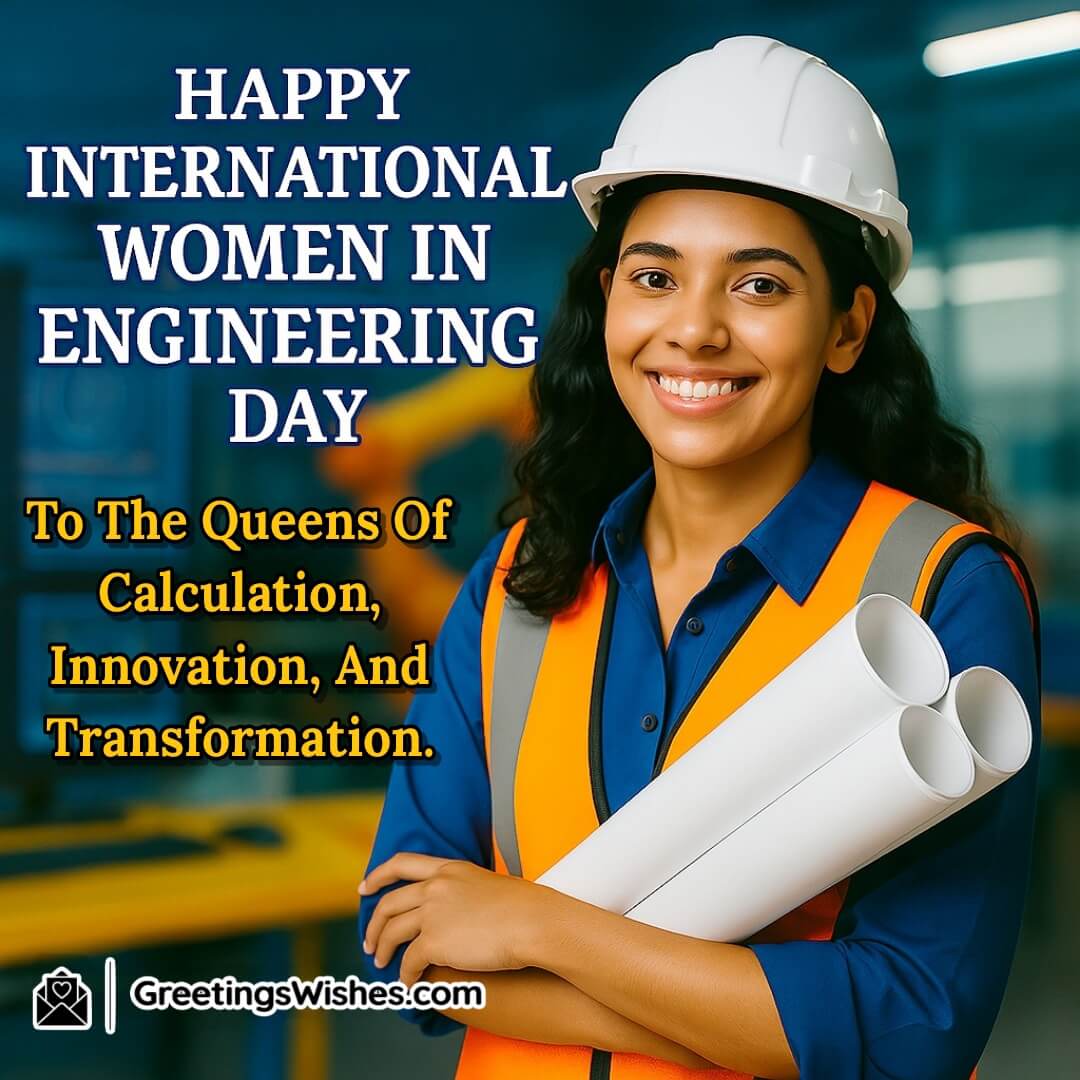 Happy International Women in Engineering Day with a smiling woman engineer in a modern workspace — symbolizing innovation, leadership, and empowerment.