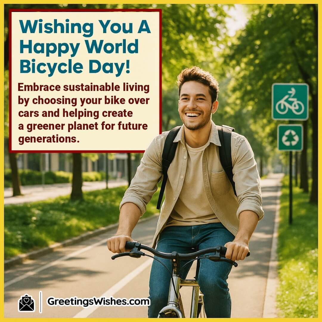 image featuring a cyclist on a car-free, tree-lined city path, symbolizing sustainable living and the shift toward greener transport.