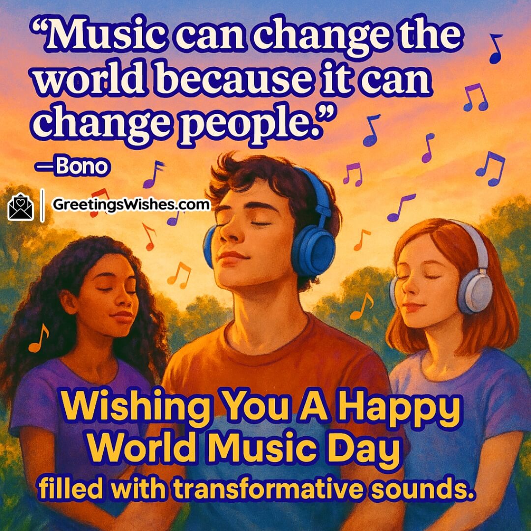 World Music Day photo of people peacefully listening to music in warm light symbolizing inspiration, emotional transformation, and joy through sound.