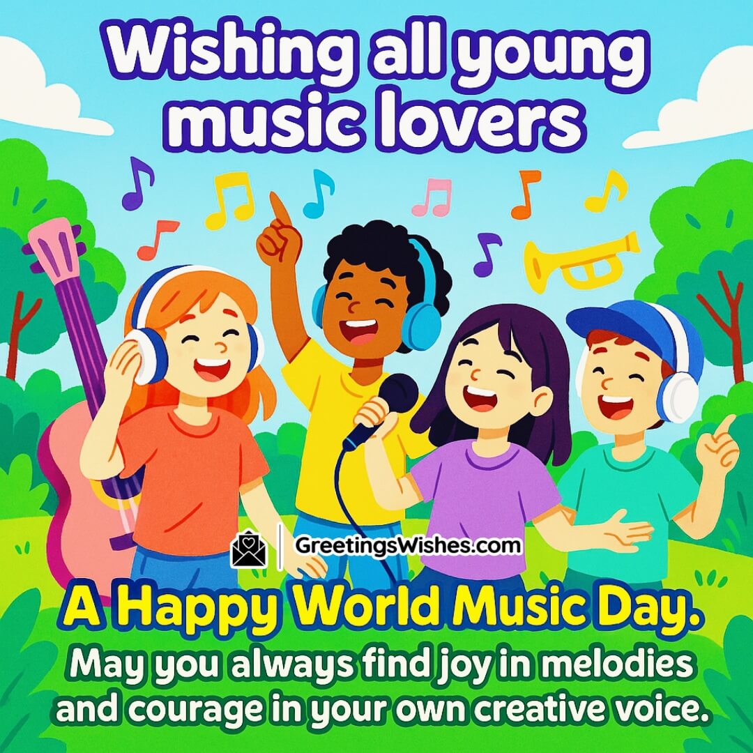 World Music Day with cheerful young people enjoying music in a colorful park symbolizing creativity, joy, and the power of youthful expression through music.