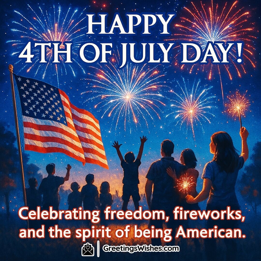 4th of July Celebration Image with Flag, Fireworks, and Patriotic Mood featuring glowing fireworks and a waving U.S. flag at night, symbolizing freedom, festivity, and the American spirit.