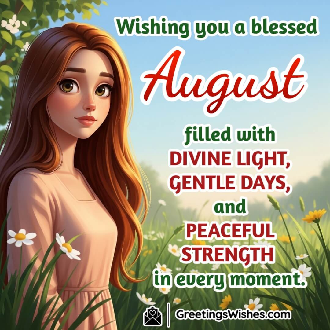 Blessed August Month Image featuring a person in a garden, symbolizing gentle strength, calm presence, and a harmonious start to the month.