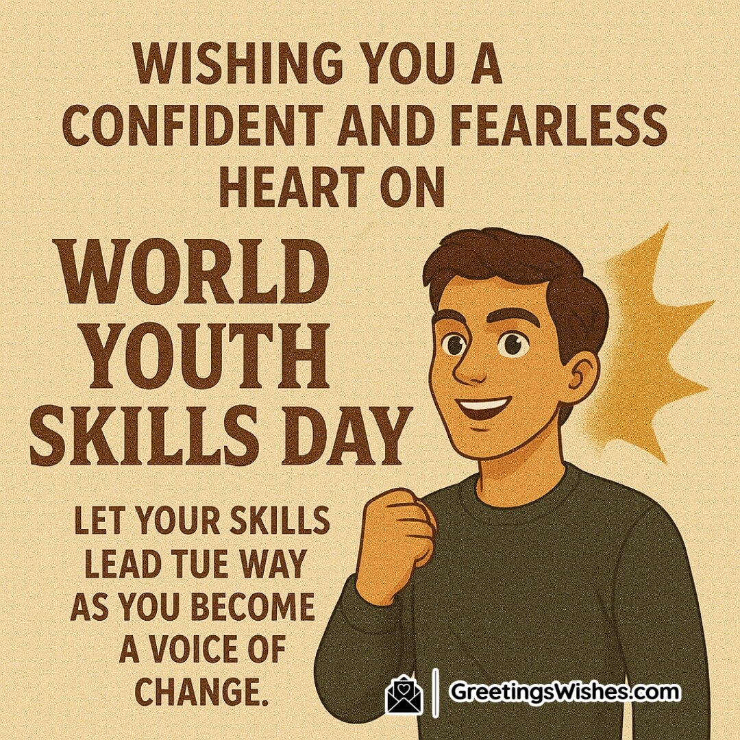World Youth Skills Day featuring a smiling young man holding a paintbrush and a sketchbook with a lightbulb drawing, symbolising creativity and confident self-expression.