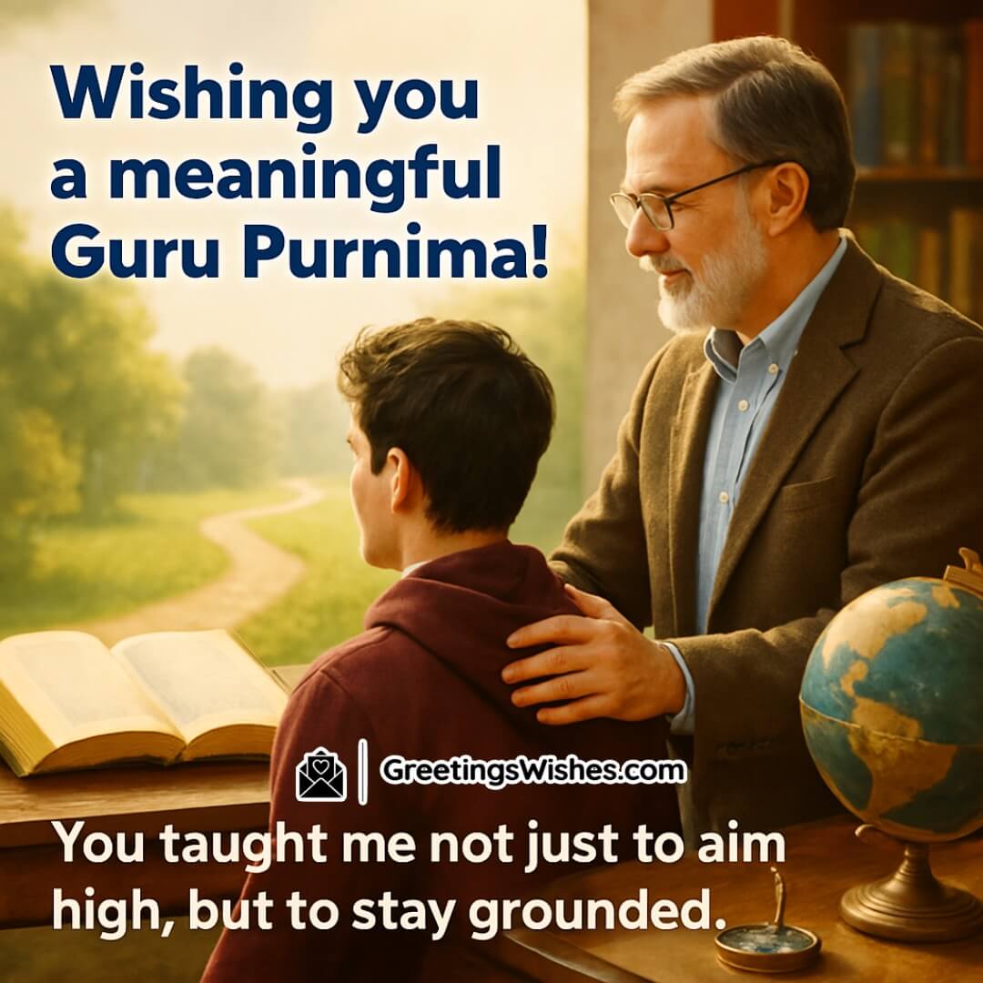 Guru Purnima Wishes For Mentors Image featuring a clearly lit outdoor spiritual scene with guru and disciple, symbolizing reverence, wisdom, and the sacred bond of guidance.